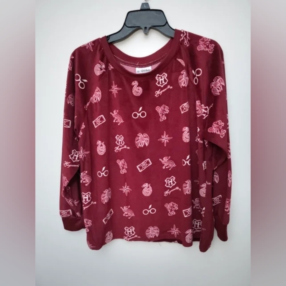 Harry Potter Burgundy Pajama Shirt – Magical Symbols Print, Soft & Cozy (L) - Picture 1 of 9